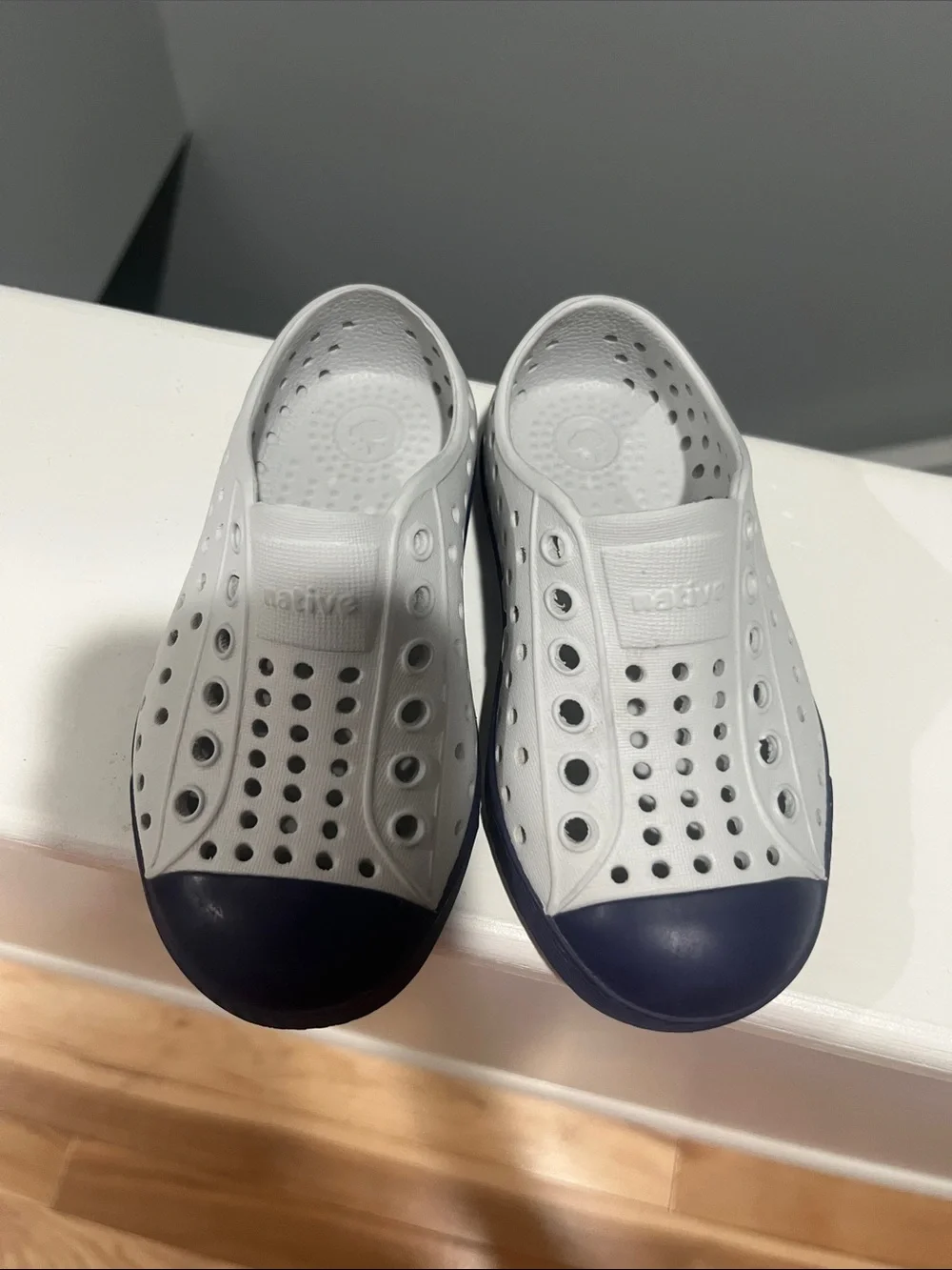 Native Shoes Jefferson C7 Kids Slip On Water Resistant Sneakers Gray and Navy 7